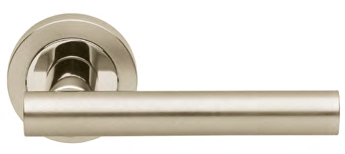 Ручка дверная CALLA R2 NIS/NIK раздельная на круглой розетке, цвет - матовый никель/никель, латунь фото купить в Томске