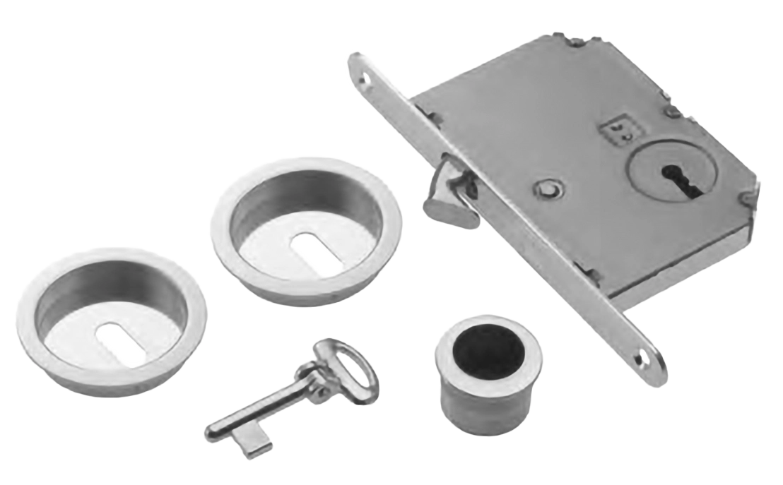 Комплект ручек для раздвижной двери ART.54/B CSA с пальчиковой ручкой, замком и ключом, цвет - матовый хром фото купить Томск