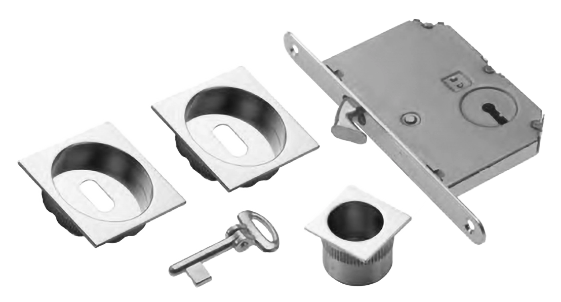 Комплект ручек для раздвижных дверей ART.54B/Q CRO с пальчиковой ручкой, замком и ключом, цвет - хром фото купить Томск