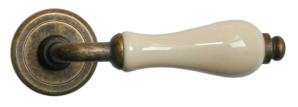 Ручка дверная CERAMICA R4 OBR/CHAMP раздельная на круглой розетке, цвет - бронза/шампань, латунь фото купить в Томске