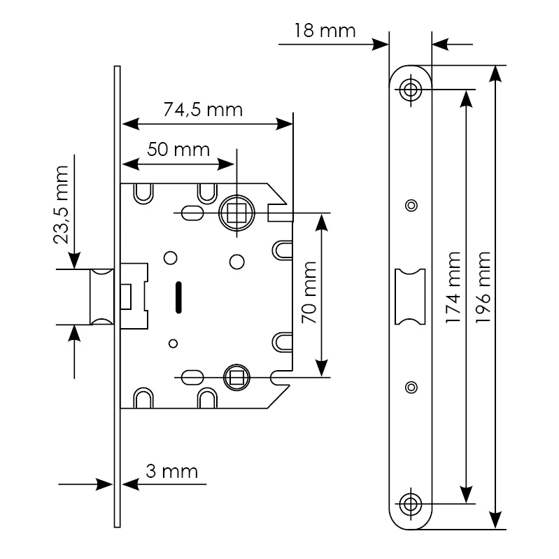 Защелка межкомнатная 1870P SN -IND SP-1 с ответной планкой, бесшумная сантехническая, цвет никель фото купить в Томске