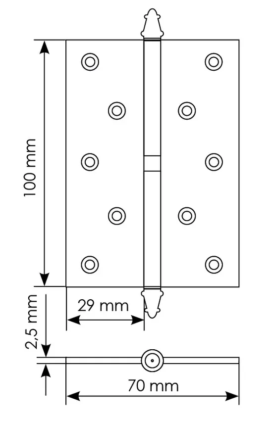 Петля карточная разъемная MS 100X70X2.5 L COF стальная левая, врезная, цвет кофе фото купить в Томске