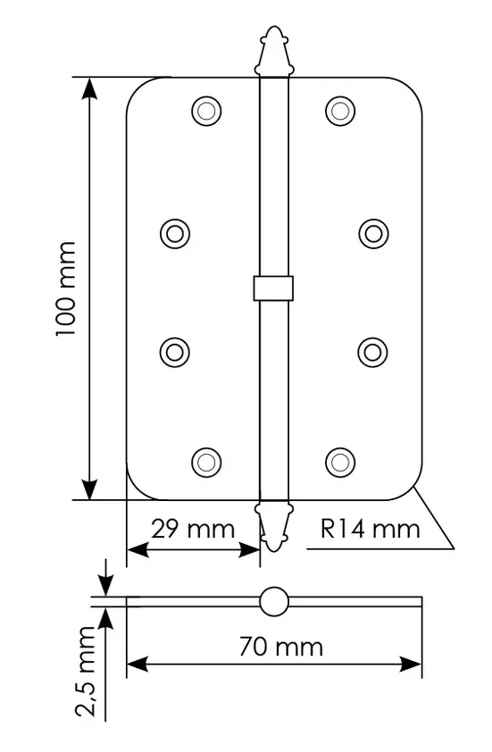 Петля разъемная MS-C 100X70X2.5 SG L левая с коронкой скругленная, врезная, цвет мат.золото, сталь фото купить в Томске