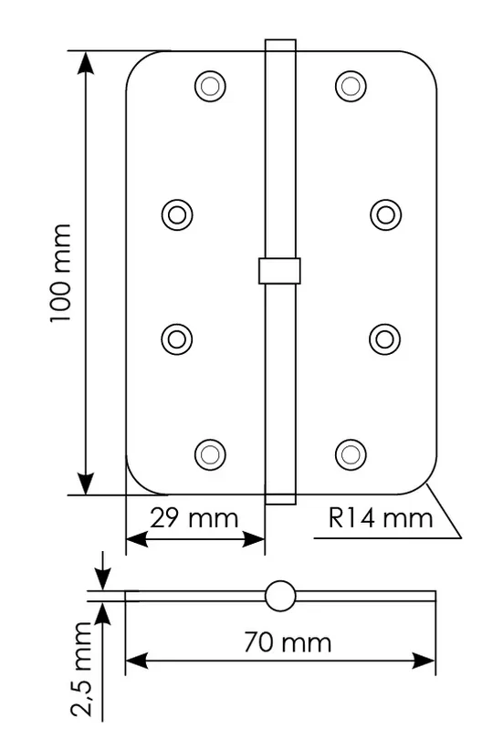 MSD-C 100X70X2.5 AB R, петля стальная скругленная правая без коронки, цвет - бронза фото купить в Томске