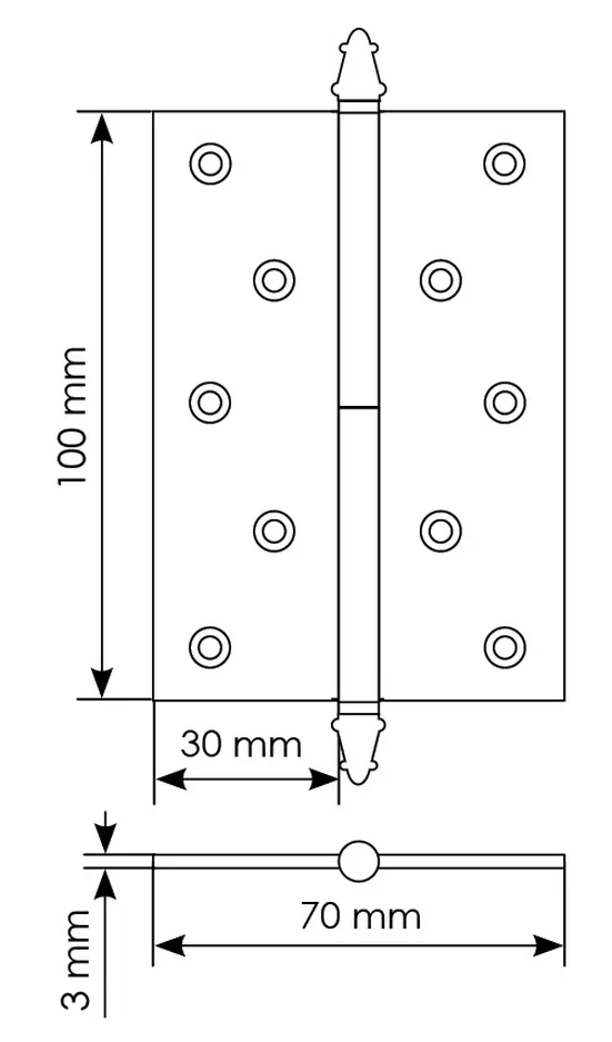 Петля карточная латунная разъемная MB 100X70X3 SC L C с коронкой левая, врезная, цвет матовый хром фото купить в Томске