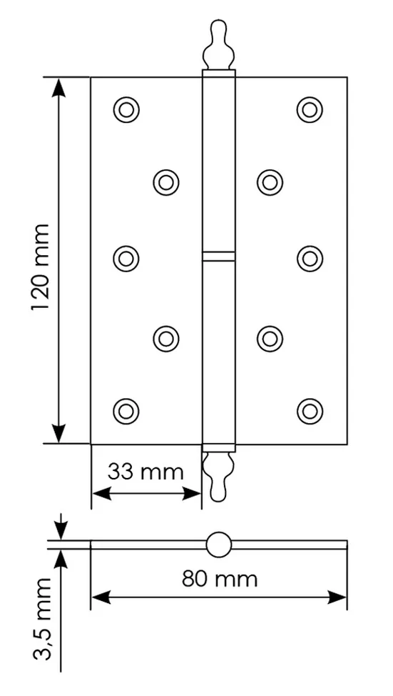 Петля карточная разъемная латунная MB 120X80X3.5 SG L C с коронкой левая, верзная, цвет матовое золото фото купить в Томске