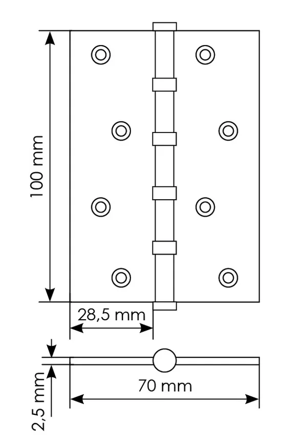 Петля универсальная карточная MS 100X70X2.5-4BB W стальная, врезная, цвет белый, сталь фото купить в Томске