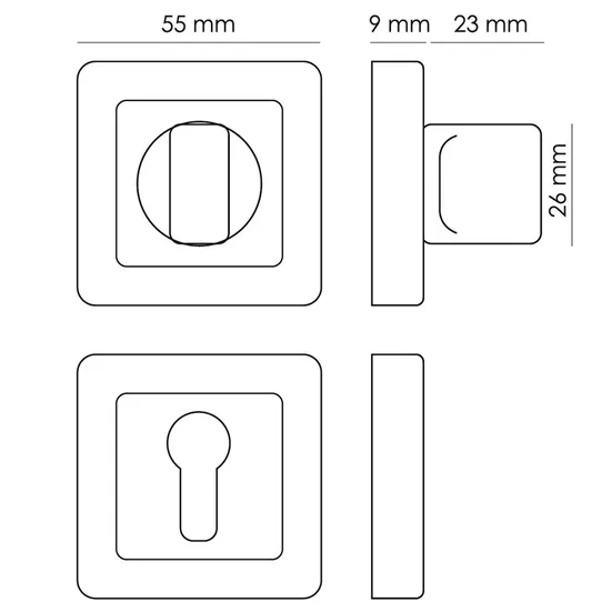 Завертка сантехническая MH-WC-S55 GR/PC квадратная цвет графит/хром фото купить в Томске